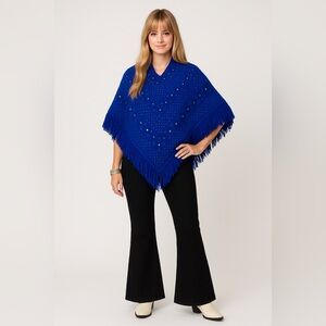 Vintage 70s Southwestern Royal Blue Knit Poncho